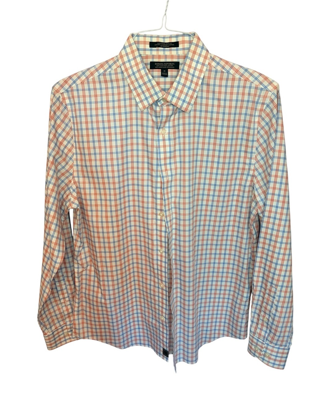Banana Republic Slim Fit Non Iron Men's Shirt with Orange & Light Blue Check